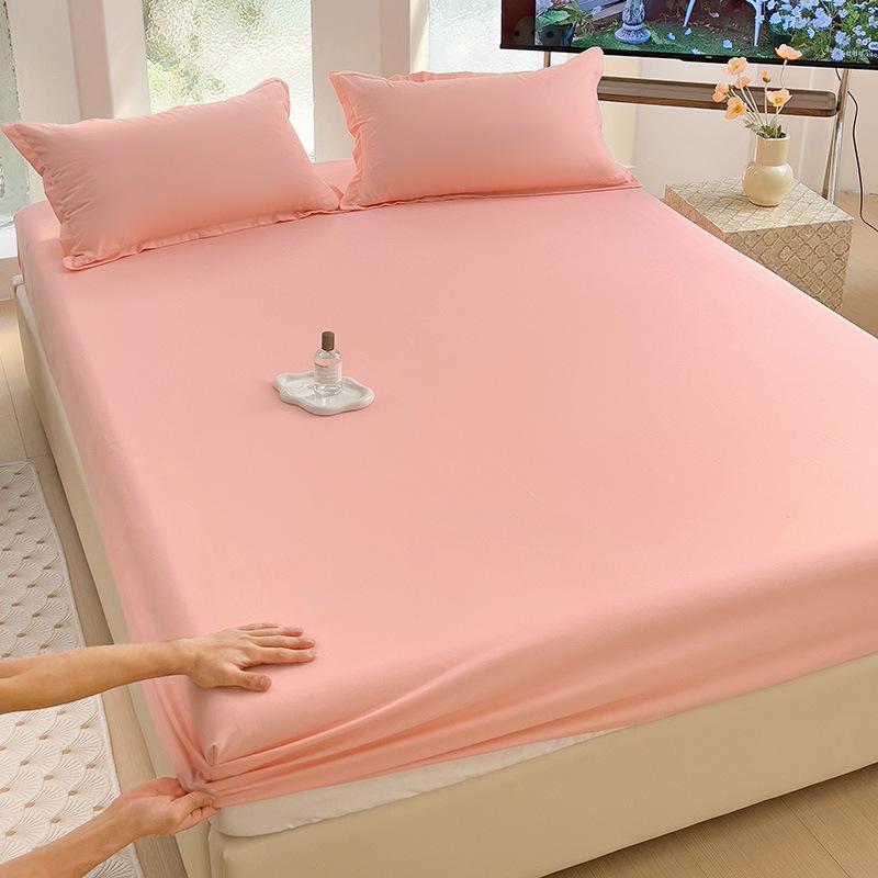 Four Seasons Skin-friendly Washed and Brushed Solid Color Pillowcase Protective Cover Double Fitted Sheet Taiwan Bed Bag