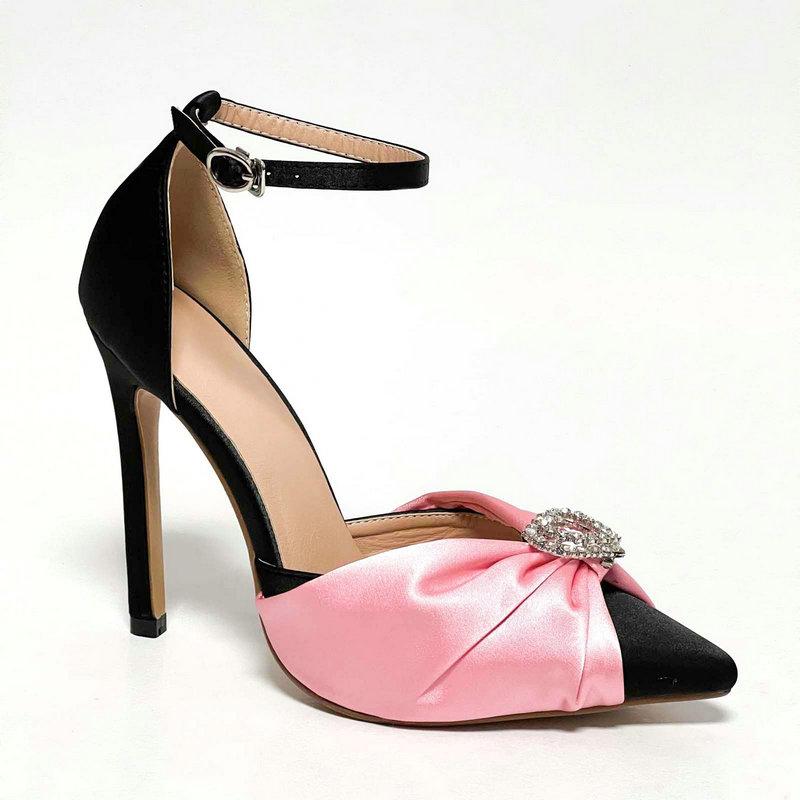 Love Diamond-Bow High Heels 2025 New French Socialite Style Pointy Thin Heel Hollow Toe Sandals