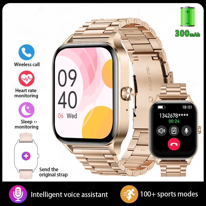 

2025 Новые модные смарт-часы для женщин 1,85” HD экран Настраиваемый циферблат часов Монитор женского здоровья Часы Bluetooth звонки Спортивные смарт-часы Gold steel