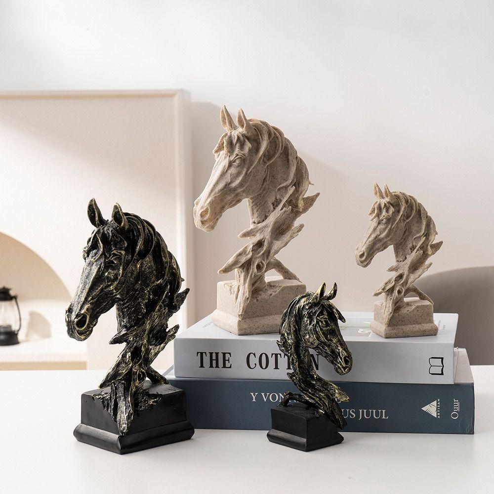 Modern Animal Sculpture Resin Miniatures Figurine Home Decoration Horse Head Statue  Entrance