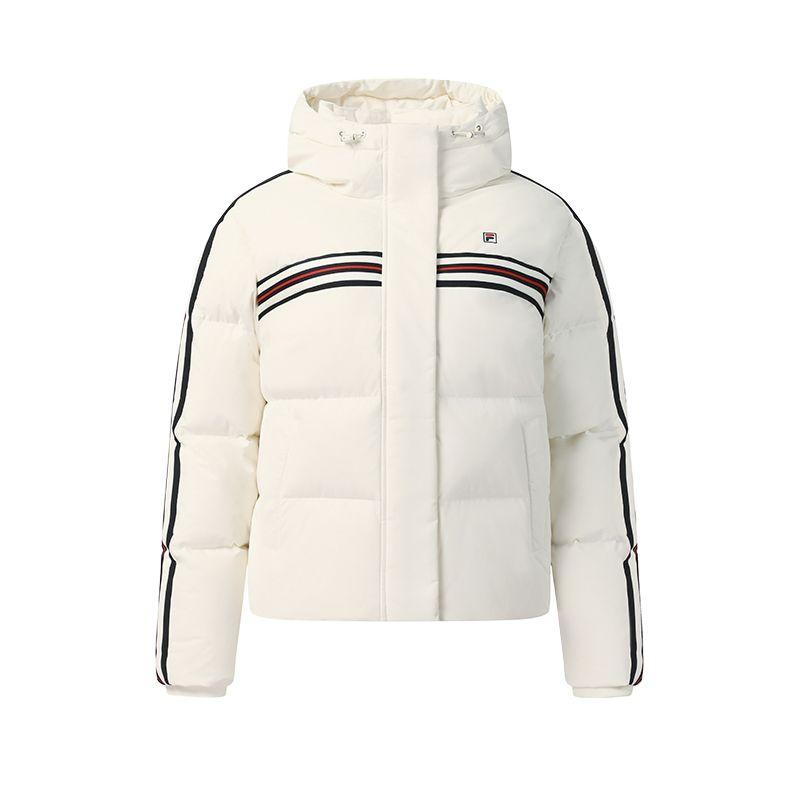 FILA Heritage Fashion Classic Trendy Comfortable Versatile Hooded Down Jacket Women outerwear Mist-Lotus-White F11W548903FIV
