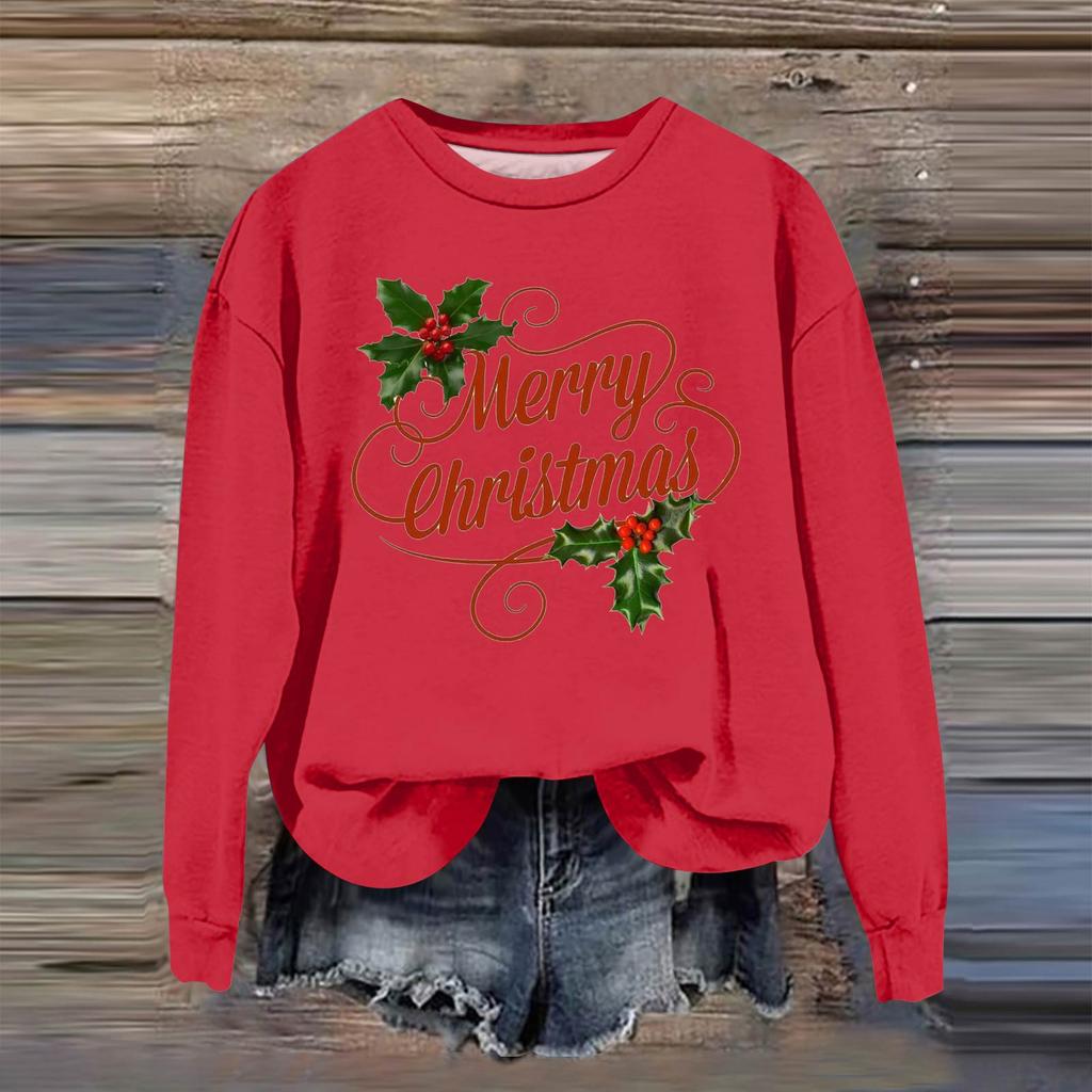 Women's Fashion Casual Long Sleeve Loose Christmas Printed Sweatshirt