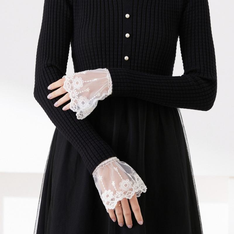 Elegante abnehmbare Spitzenmanschettenärmel für Damen Weiche Baumwollarmstulpen Hochzeiten Partys Tägliche Nutzung Modeaccessoire