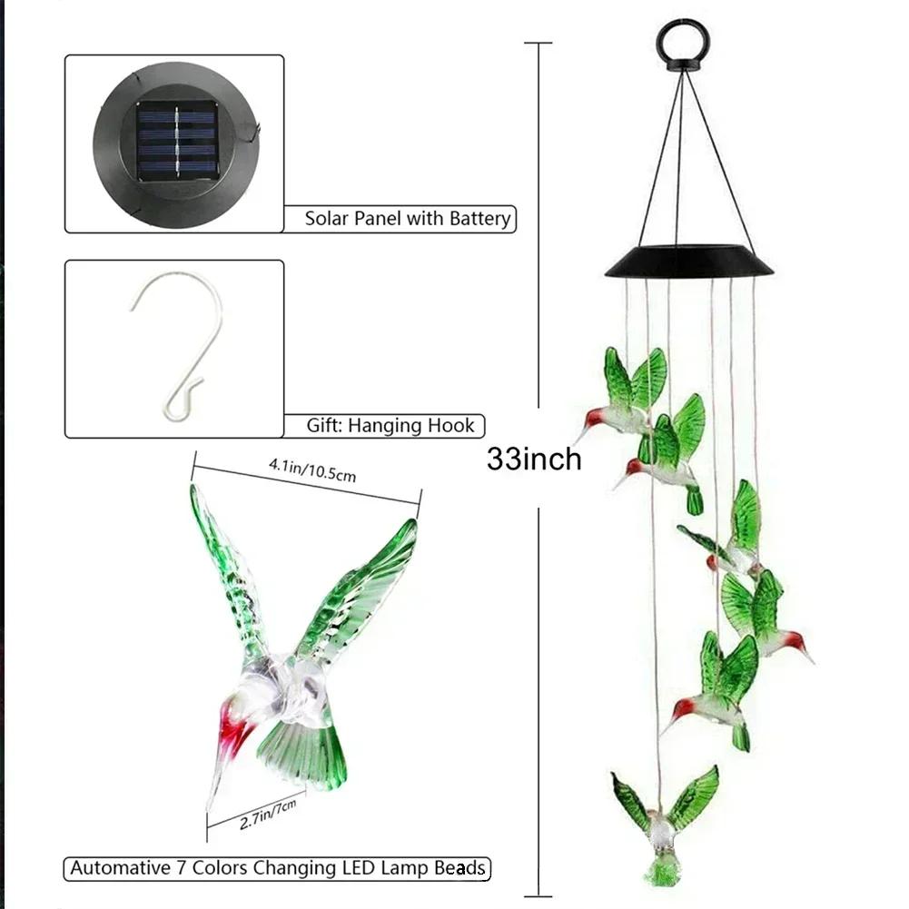 Outdoor Hummingbird Wind Chimes Decorative Hanging Light Owl Faily Light String Solar Charging Waterproof Garden Landscape Light