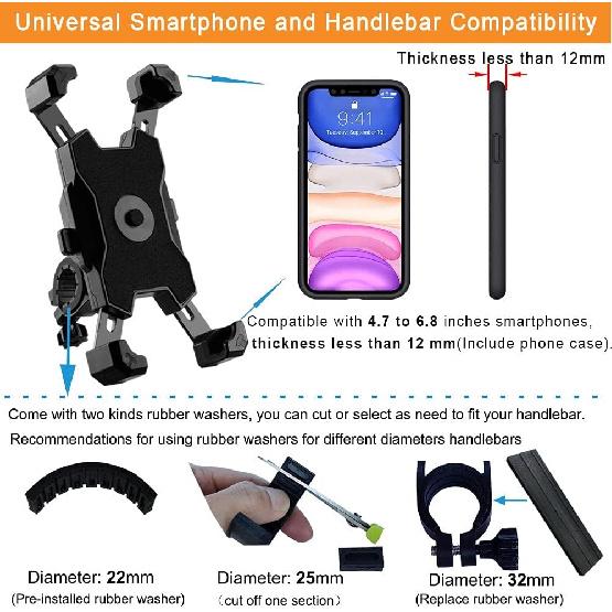 2025 Upgraded Bike Phone Mount, Easy Tall And Quick Release Bicycle - Motorcycle Handlebar Phone Mount Holder, Bike Phone Holder For IPhone And More