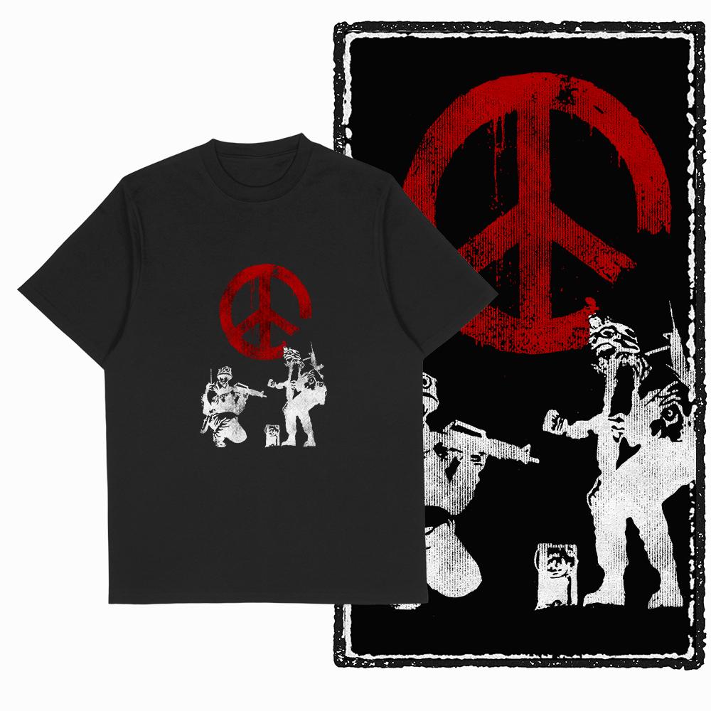Coolmind X0006 Vintage Cotton Big Size Anti-war Print Exclusive Graphic Men T Shirt Loose Men Tshirt Casual T-shirt for Men Tees