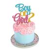 Glitter Boy or Girl Cake Toppers Gender Reveal Party Cake Decorations Pink Blue He or She Supplies Birthday Party Cake Flags