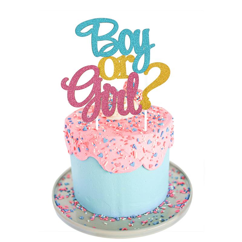 Glitter Boy or Girl Cake Toppers Gender Reveal Party Cake Decorations Pink Blue He or She Supplies Birthday Party Cake Flags