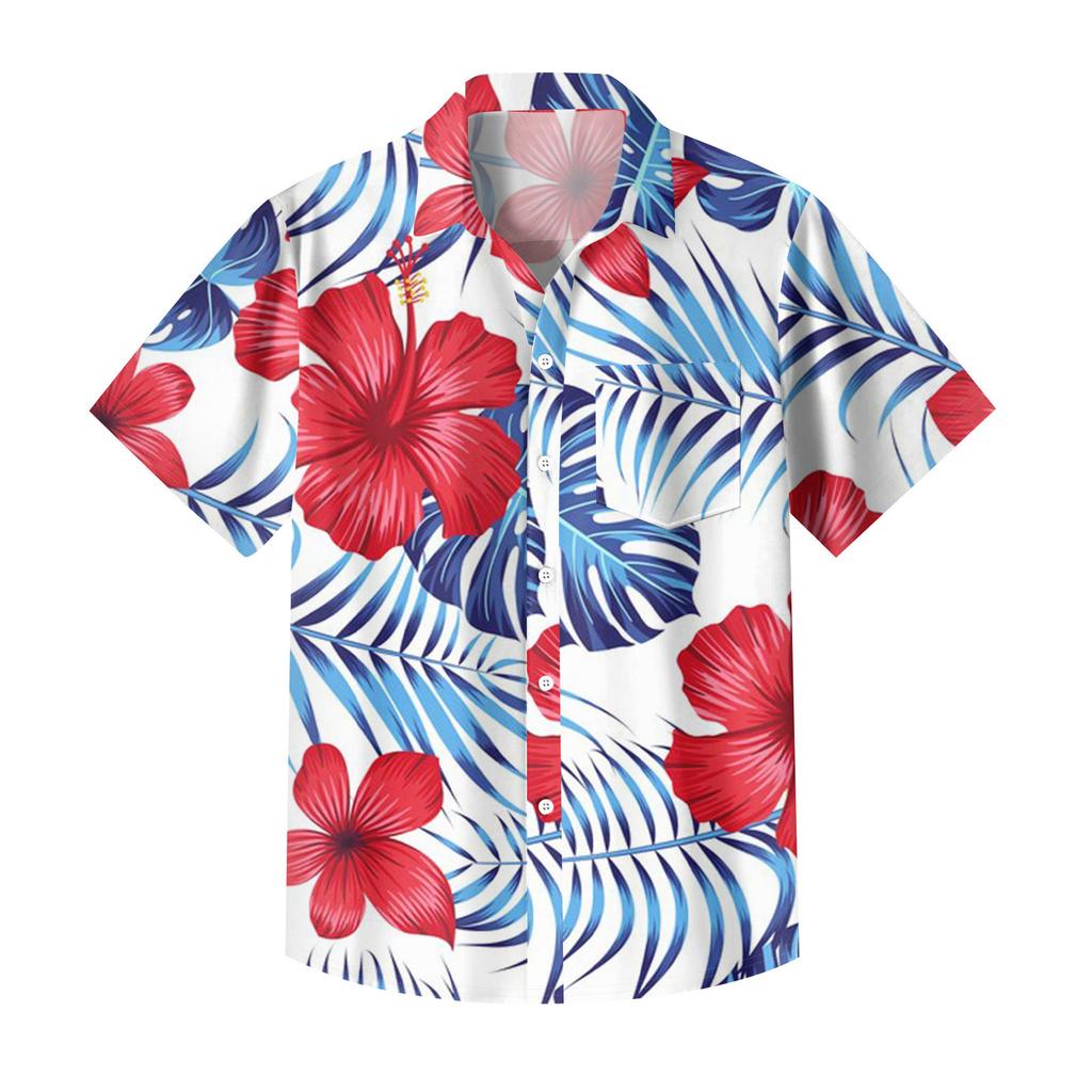 Men's Vintage Button Down Bowling Shirts Short Sleeve Summer Beach Shirt