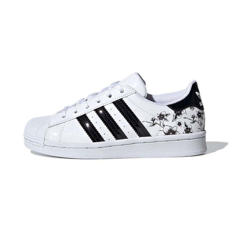 Adidas Originals Superstar Floral Comfortable Daily Wear Durable Low-Top Kids Skate Shoes Kids Sneaker White FW0777