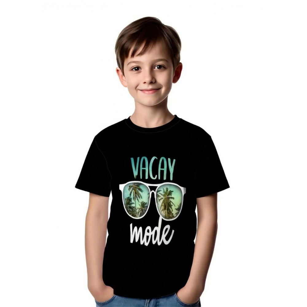 Short-sleeved printed T-shirt, holiday style children s, children s summer casual outing tops 100