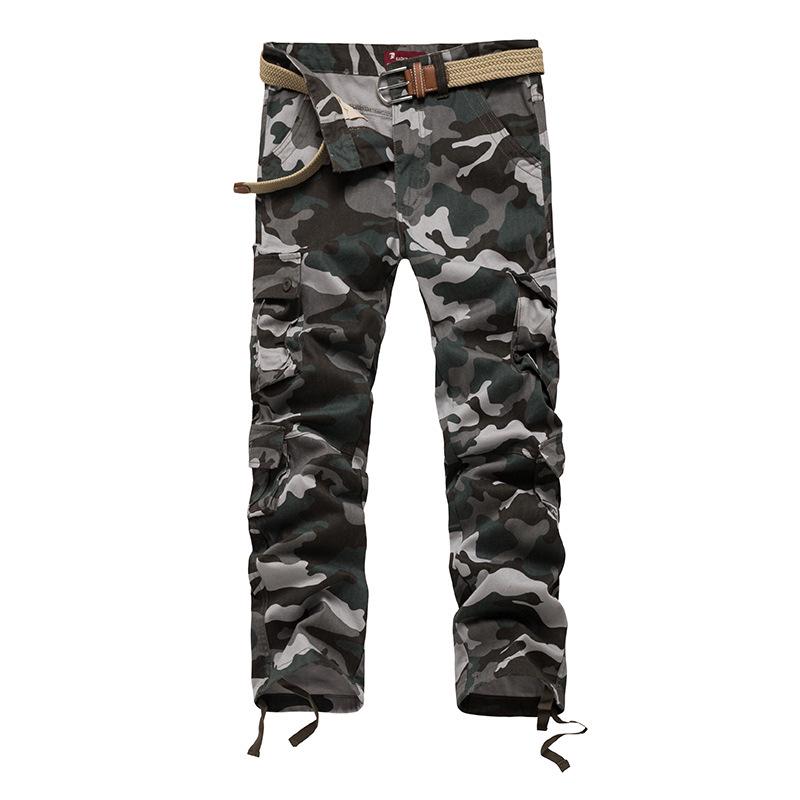 Pantalones Cargo de Hombre de Corte Ajustado con Múltiples Bolsillos, Camuflaje Verde Militar, Pantalones Casuales Resistentes al Desgaste y Versátiles