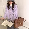 Women's Soft Knit Cardigan - Round Neck, Toggle Button, Loose Fit for Autumn/Winter 2025