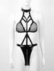 European & American Sexy Patent Leather Mesh Three-Point Bodysuit Lingerie Set