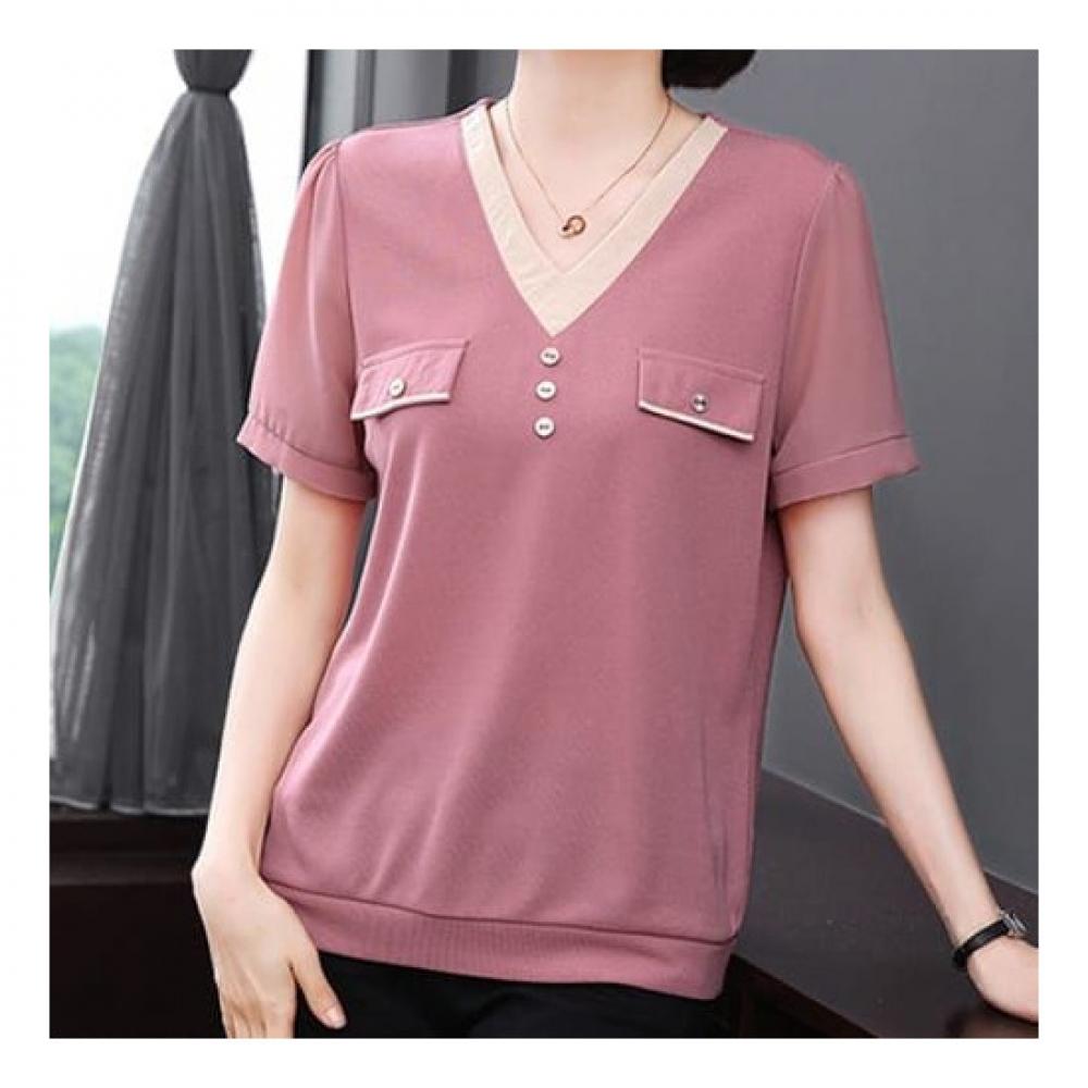 NaVaVa ShorT SleeVe V Neck T shirT wiTh buTTon poinT nT1547