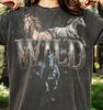 Wild Horses Stallion Equestrian Comfort Colors® Tshirt, Vintage Bootleg Galloping Mustang Wildlife Nature Animal Lover Metallic Chrome Tee
