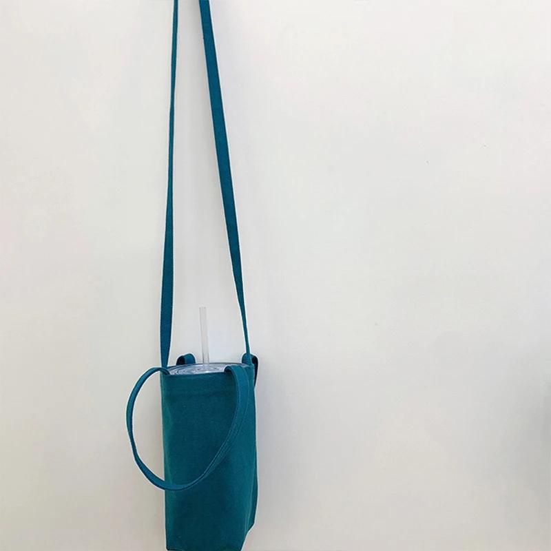 Travel Portable Water Bottle Bag Crossbody Simple Solid Color Cup Protector Canvas Protective Sleeve With Strap Bottles Pouch