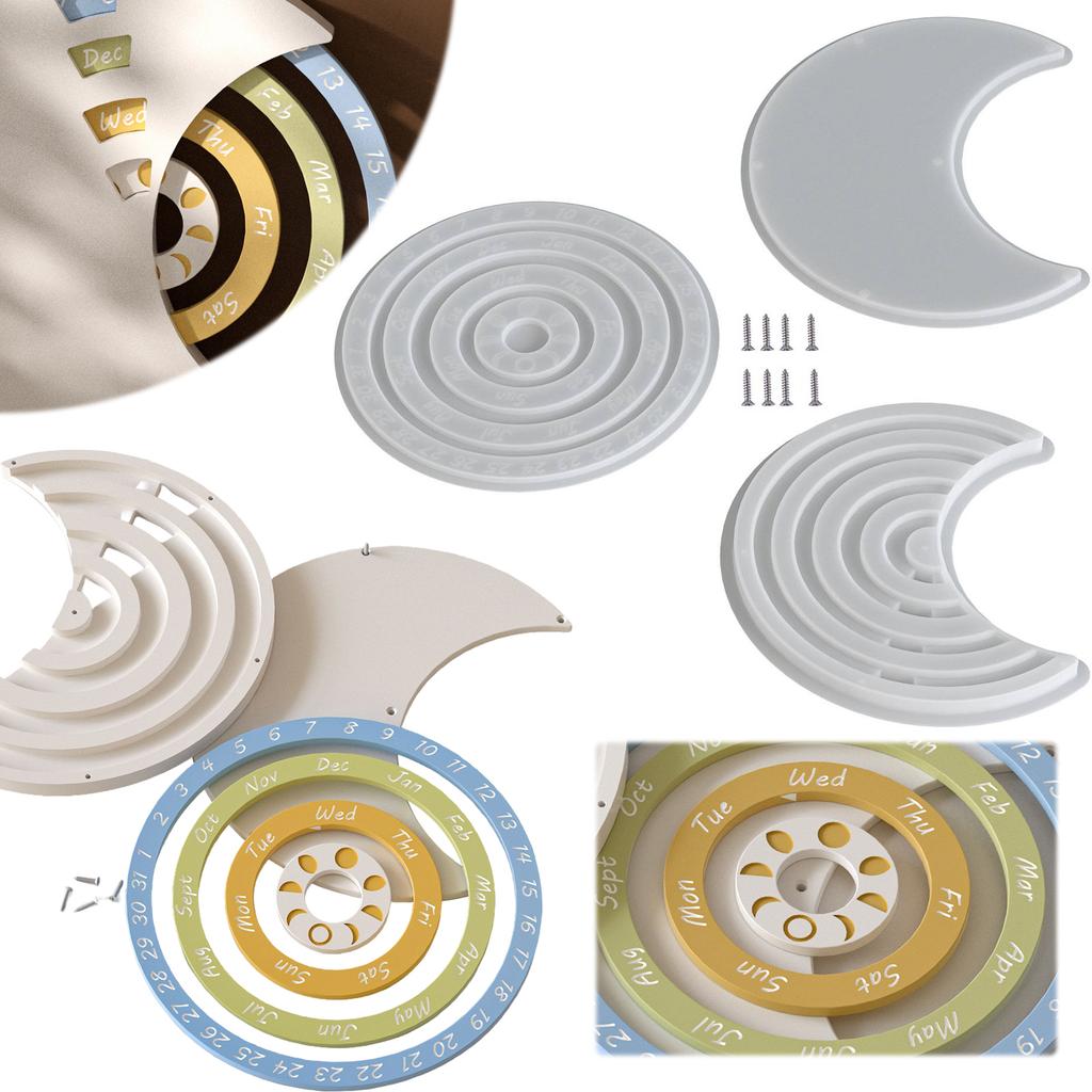 Perpetual Calendar Silicone Molds Moon Phase Molds DIY Home Decorative Date Dial Epoxy Resin Mold for DIY Crafts Home Ornaments