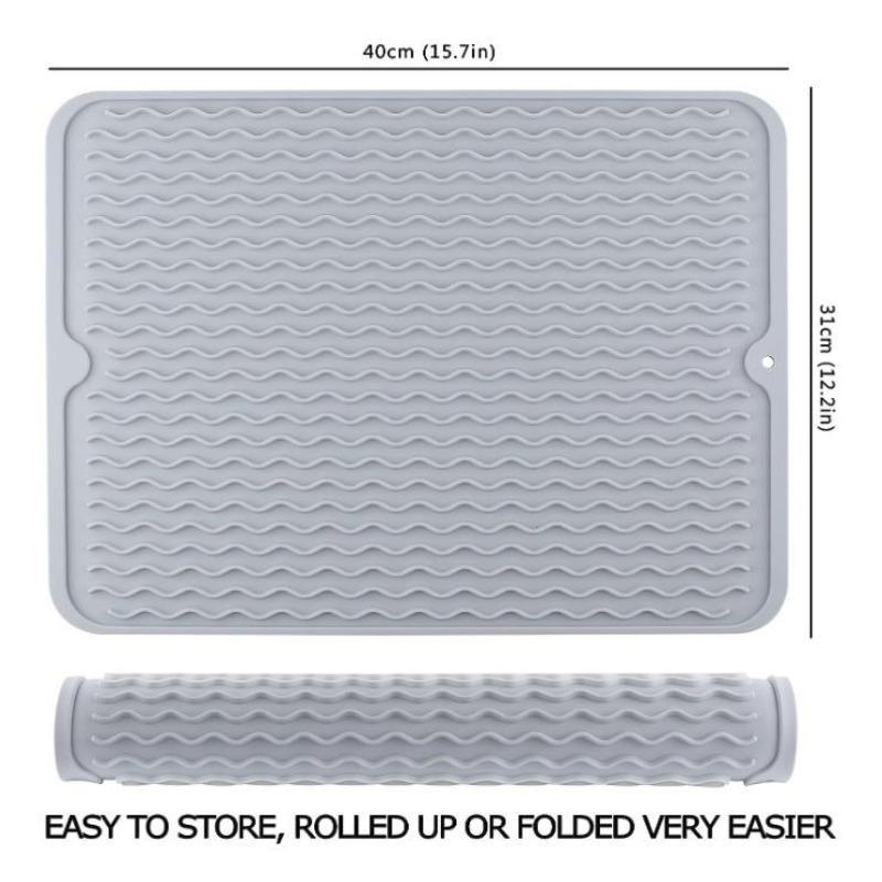 Silicone Dish Drying Mat Heat Resistant Drying Mat For Kitchen Counter Sink Refrigerator Drawer Liner Kitchen Drying Mat
