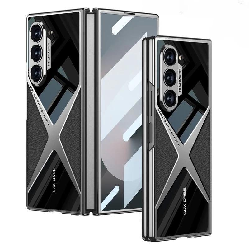 For Samsung Galaxy Z Fold 7 Case Luxury Business Leather Grain Plating360° Full Coverage Cover For Galaxy Fold7 Shockproof Funda