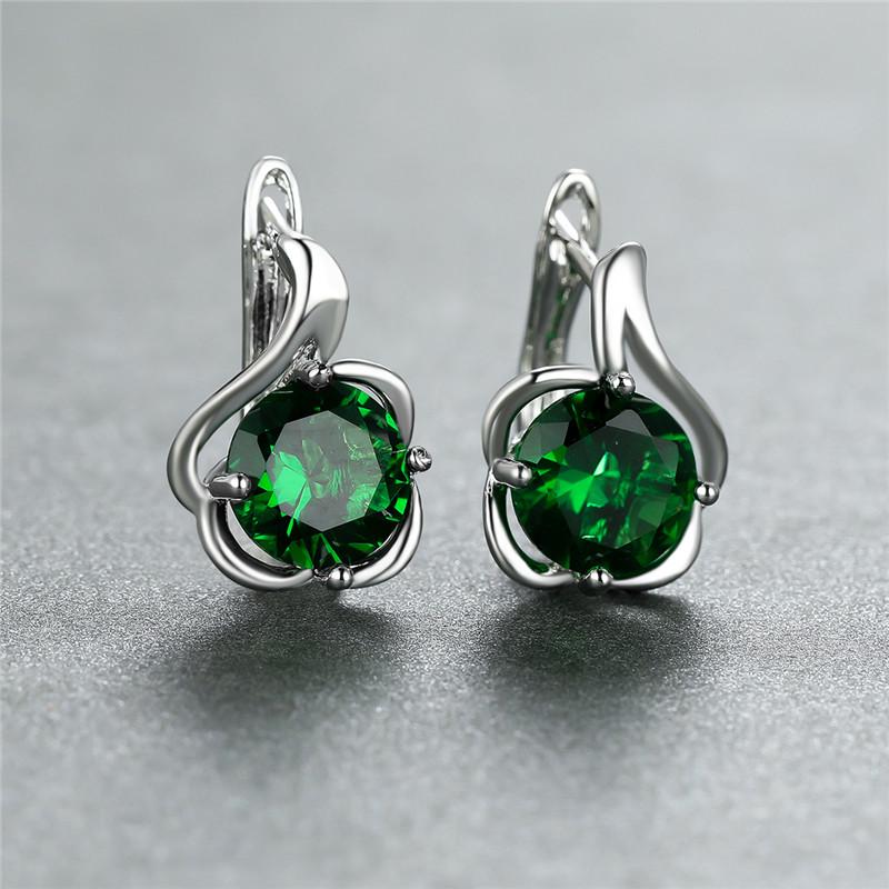 Red Green Zircon Round Stone Female Crystal Hoop Earrings Boho Silver Color Wedding Jewelry For Women