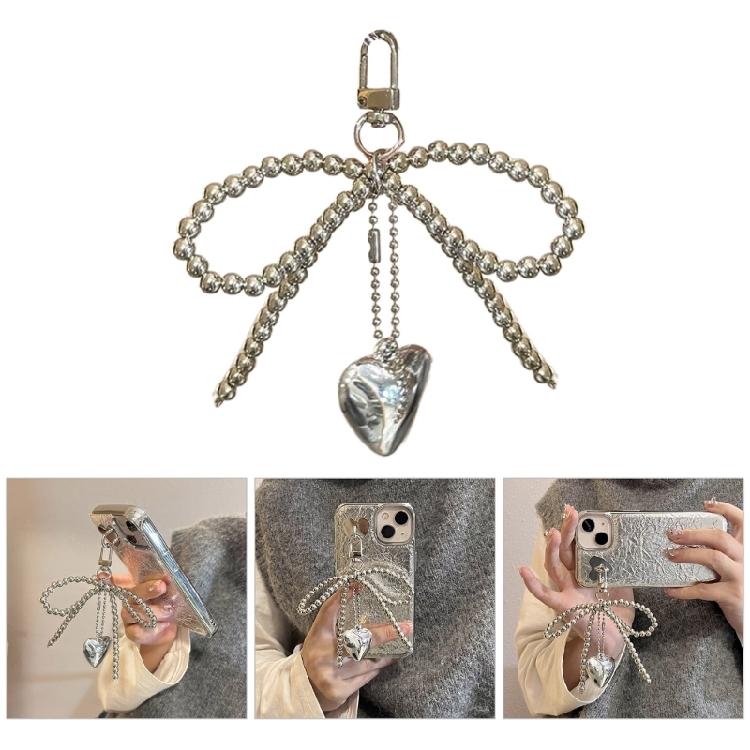Fashion Bead Bowknot Heart Keychain Decorations Keyring Hanging Ornament