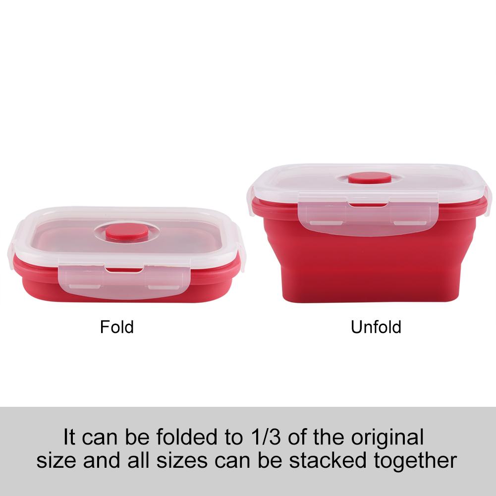350ml Rectangle Silicone Bento Box Collapsible Lunch Box Microwave Food Container (Red)