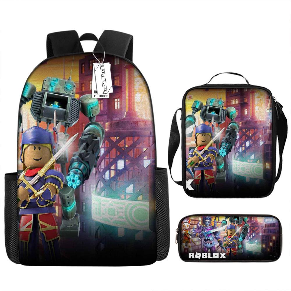 Roblox Retro Cartoon Backpack Set - Trendy 3-Piece Schoolbag for Kids