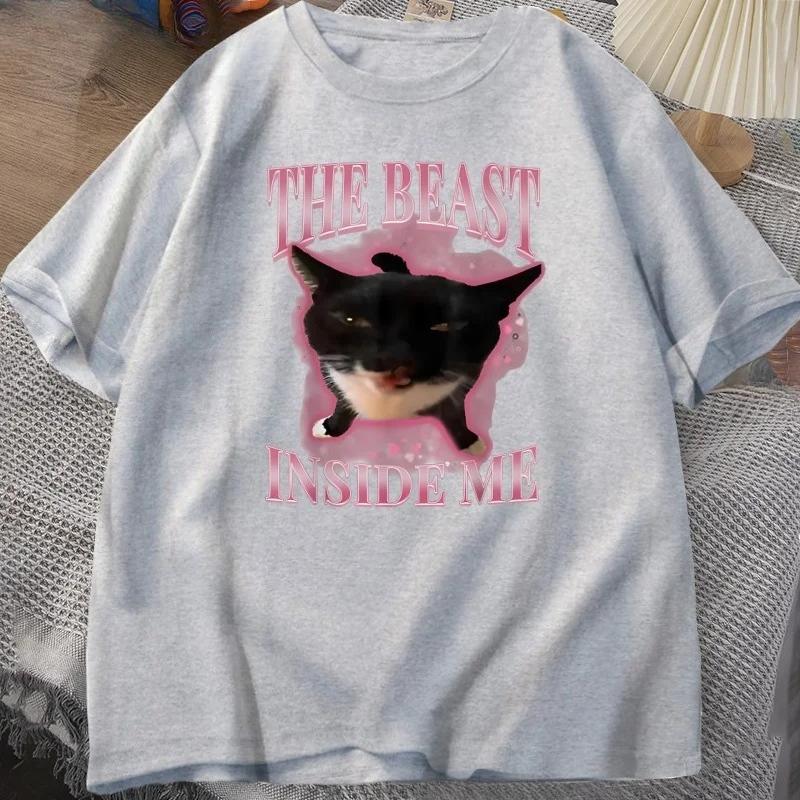 Das Biest in mir T-Shirts für Frauen Niedliche Alberne Katze Lustiges Humor T-Shirt Kurzarm Rundhals T-Shirt Frauenkleidung