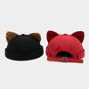 Leopard Print Cat Ears Melon Docker Cap Adjustable Cat-eared Hat Hip Hop Retro Skullcap  Unisex