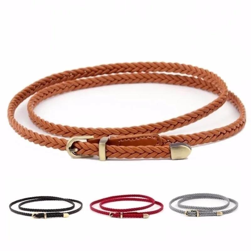 New 8 Colors Belt for Choose Casual Women Party Thin Pin Buckle Woven Braided Belt Waist Strap Waistband