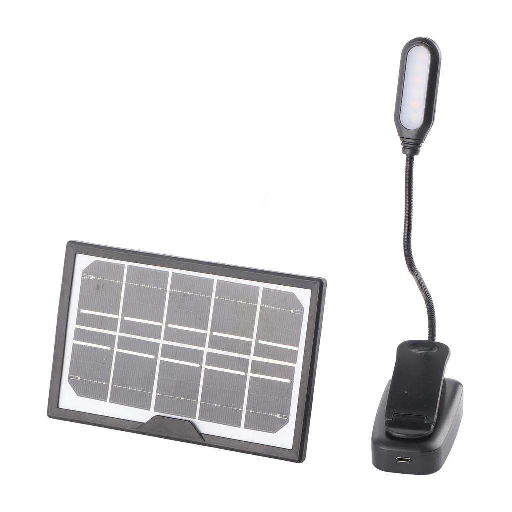 Solar Rechargeable Clamp Lamp Warm Daylight White Light Flicker Free Flexible Gooseneck Clip On Book Light 5V