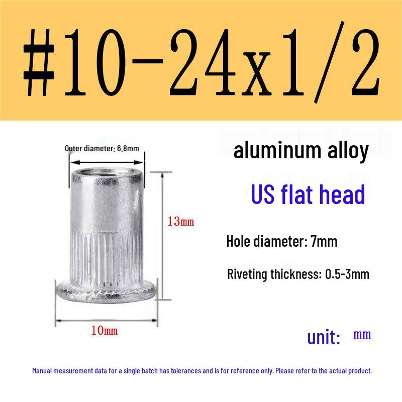 US Standard Flat Head Vertical Knurled Rivet Nut - Aluminum Alloy/Stainless Steel/Galvanized