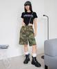 WEGO Short Sleeve Zipper Graphic Summer Korean Size Black Women's T-Shirt, Design, Print, Streetwear, Style, F,