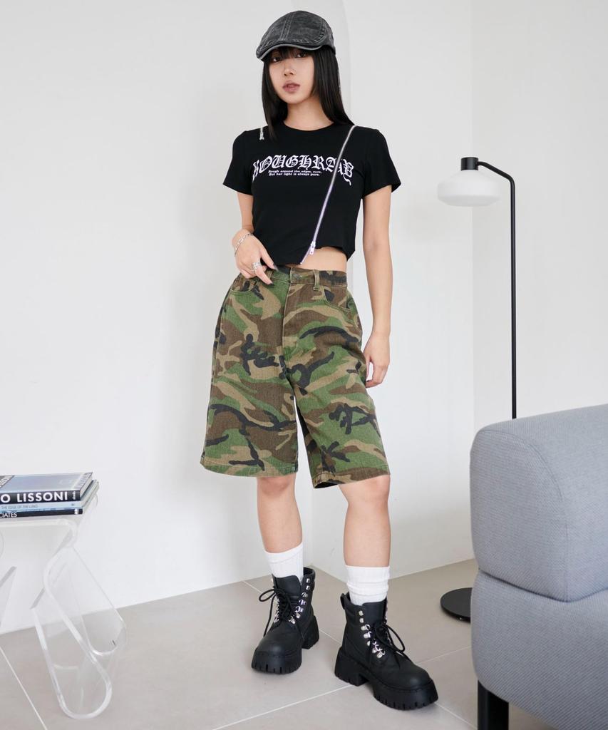 WEGO Short Sleeve Zipper Graphic Summer Korean Size Black Women's T-Shirt, Design, Print, Streetwear, Style, F,