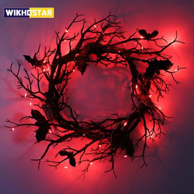 Halloween Artificial Wreath Bat Black Branch Wreaths Wreath For Front Door With LED Light Window Home Decor Halloween Decoration