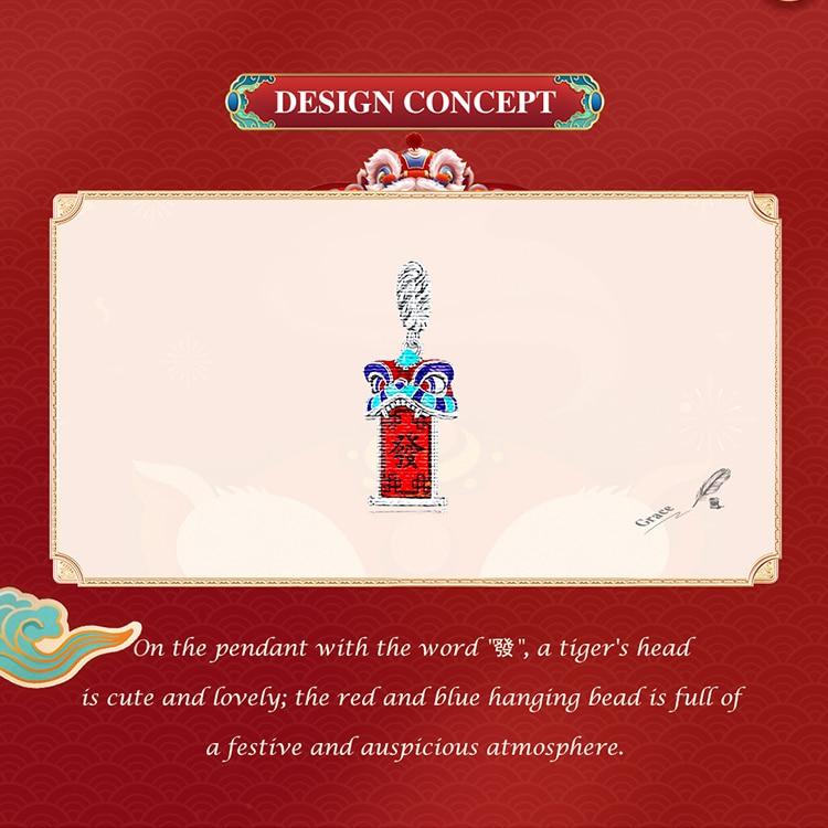 BAMOER 925 Sterling Silver Chinese New Year Series Red Enamel Lion Dancing Hanging Bead for Women Bracelet and Necklace