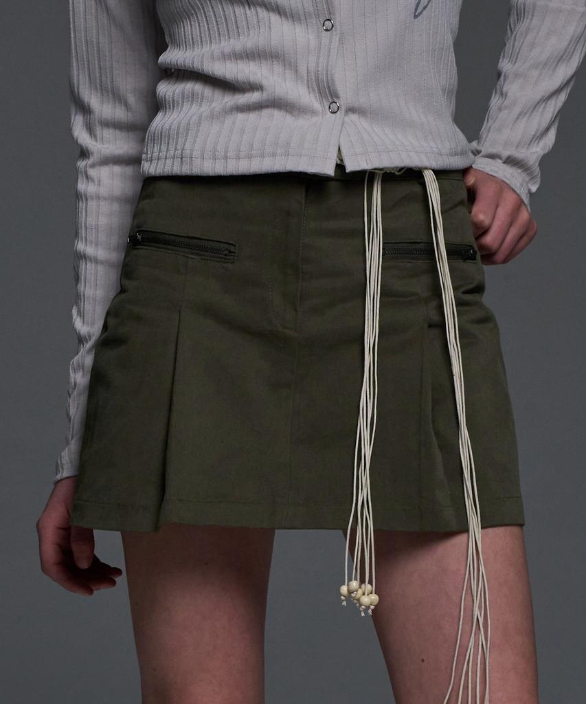 Fancy Club [Nf] Biker Pintuck Mini Skirt (Khaki)_F24Qd865