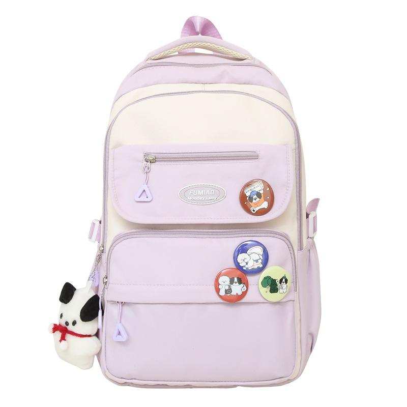 College Style Backpack Student Block Color Campus Schoolbag Female High School Students Large Capacity Backpack