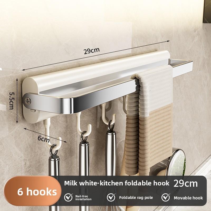 Aluminum Alloy Kitchen Wall Mount Rack With Hooks For Utensils And Cookware Storage