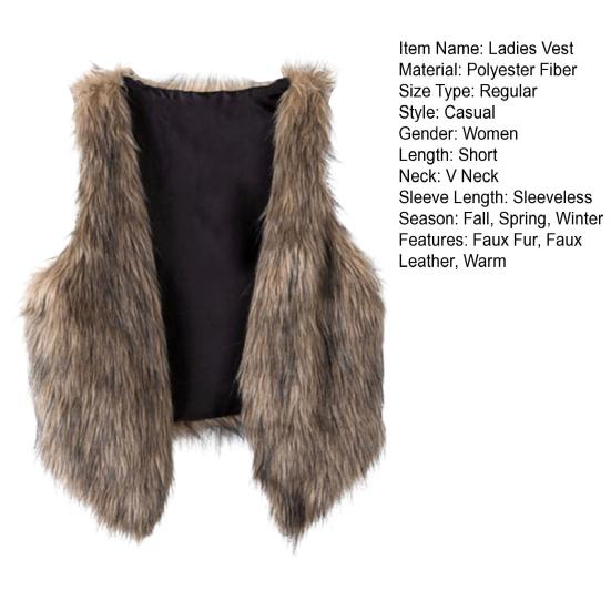 Damen Herbst Winter Weste Kunstleder Kunstfell Flauschige ärmellose Strickjacke V-Ausschnitt Dick Offener Stich Lässige Kurze Weste Oberbekleidung