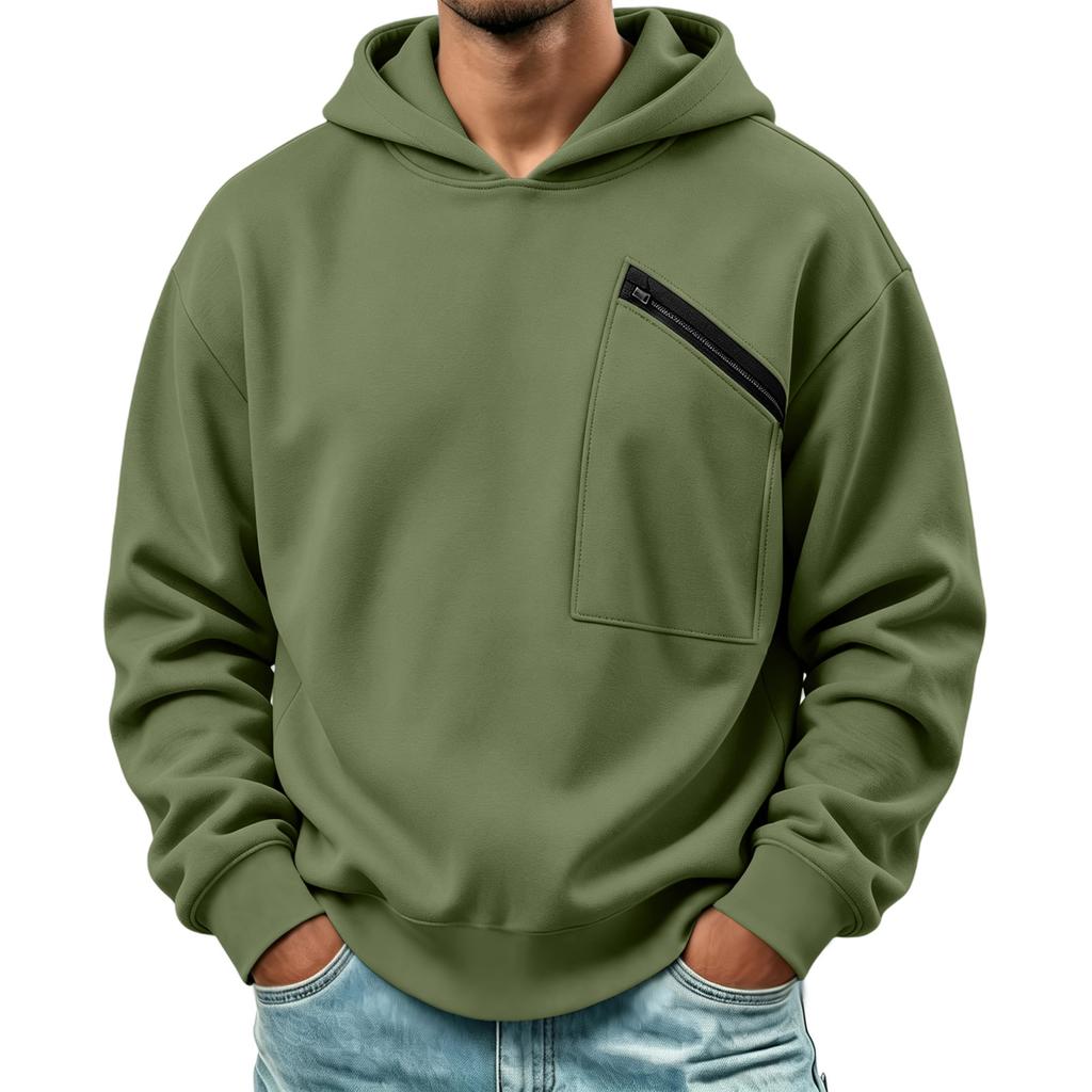 Herren Kapuzen-Langarmtop mit Futter und Reißverschlusstaschen für Freizeit und Alltag