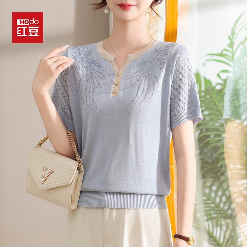 

Hodo Women s Elegant Plus Size Knitted Short Sleeve V-Neck T-Shirt 4XL
