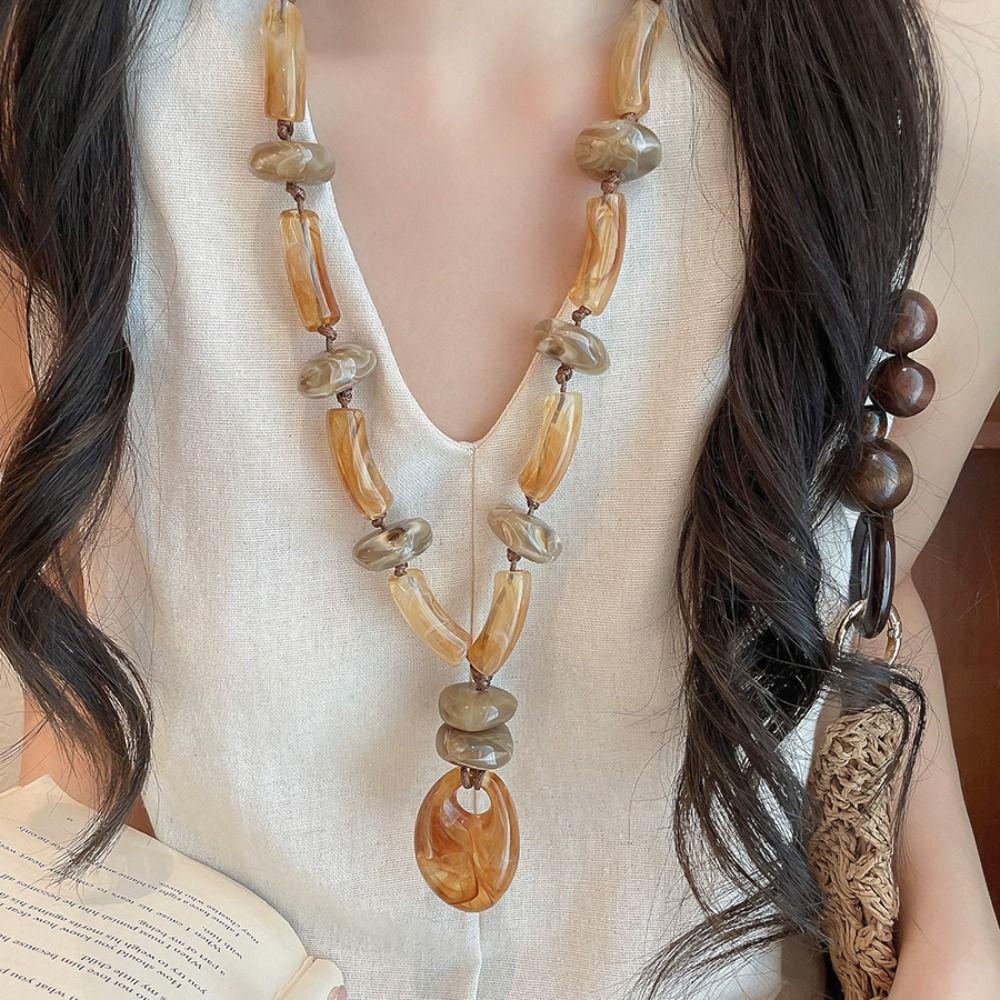 Acrylic Oval Necklace Geometric Sweater Chain Geometric Necklace  Beach Vacation Style