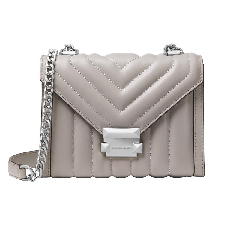 New MICHAEL KORS Whitney Sheepskin Envelope Bag, Shoulder Bag Small Women's Pearl Gray 30F8SXIL1T-081