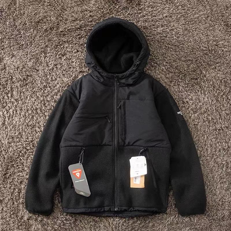 NA72051 Anti-static Warm Fleece Hooded Cardigan Jacket for Couples - Color Block Design XL