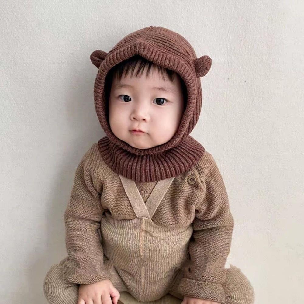 Cute Cartoon Ears Beanie Hat Ear Protection Solid Color Scarf Cap Knit Thickened Knit Balaclava Hat Winter