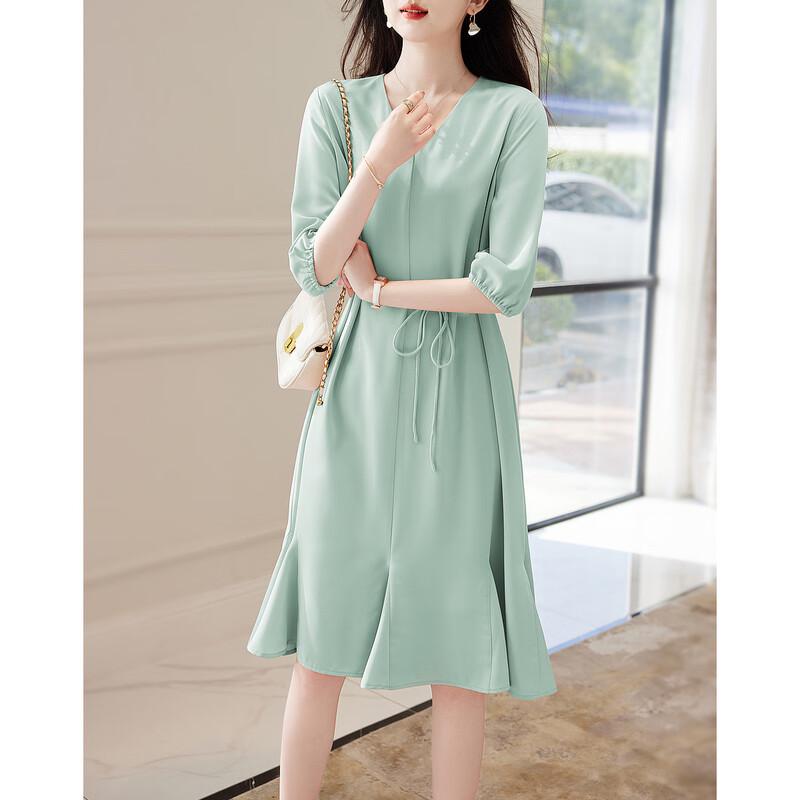 Demana French V-Neck A-Line Midi Dress M