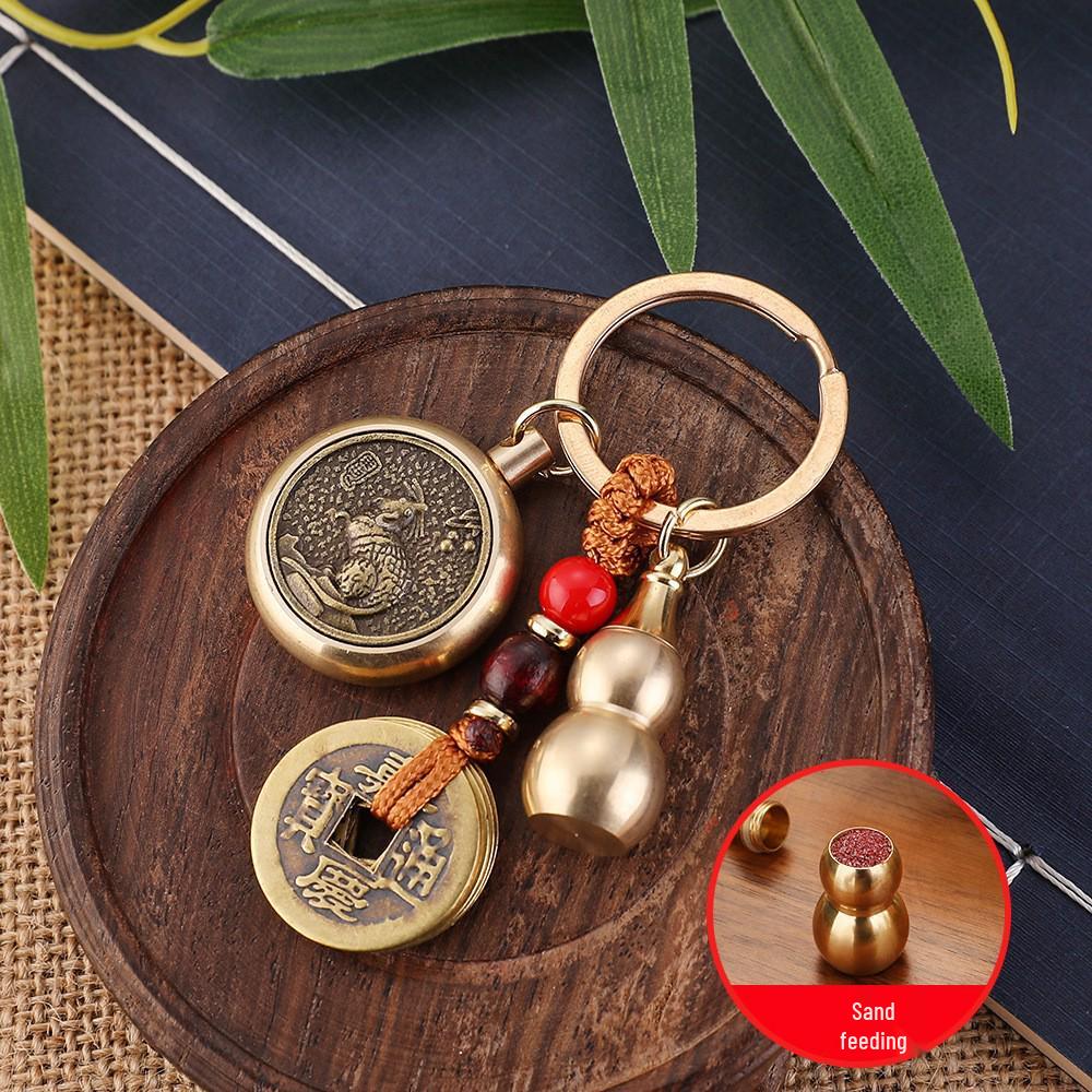 Zodiac Brass Keychain Pendant: Five Emperors Coins Guardian God Charm, Popular Street Stall Item
