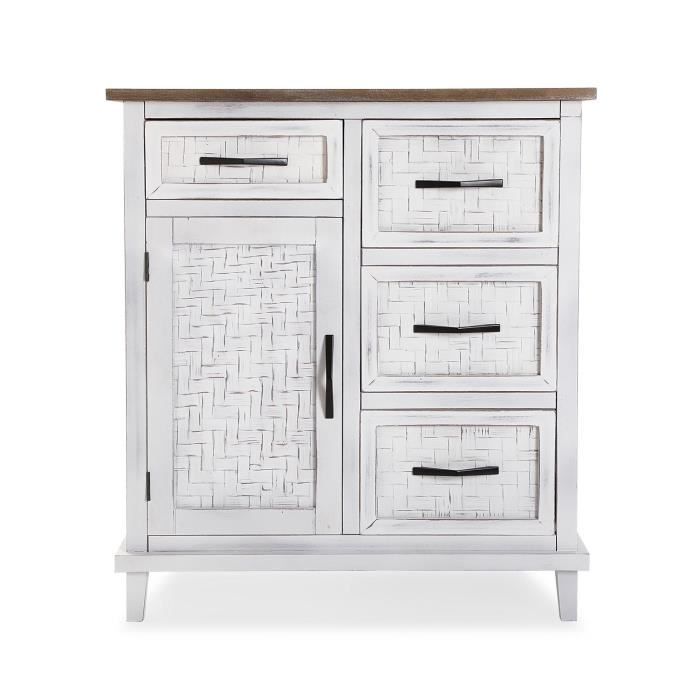 Chiffonnier - VERSA - Maggie - 80,5 x 70 x 35 cm - Blanc et marron - Bois MDF